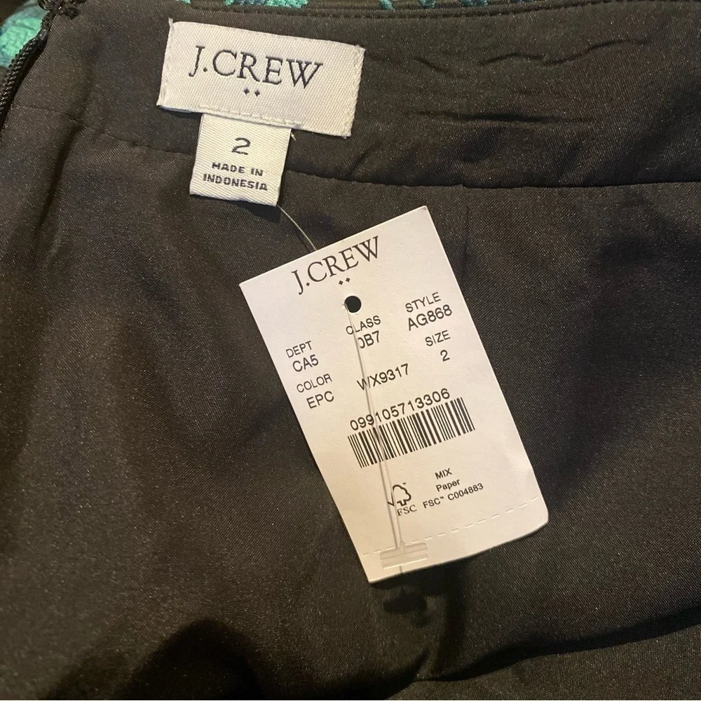 NWT~J. CREW Women Green Black Floral Jacquard A-Line Skirt Size 2